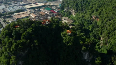 Perak Cave Temple and limestone hills aerial view, Ipoh, Malaysia Stock Footage 249043018