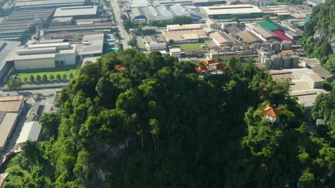 Perak Cave Temple and limestone hills aerial view, Ipoh, Malaysia Stock Footage 249043483