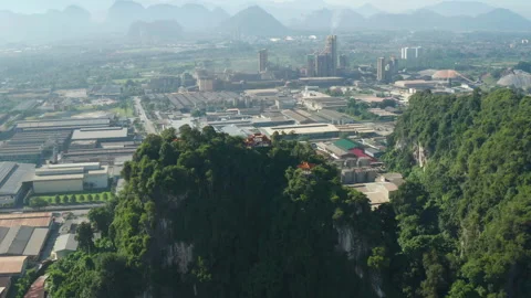 Perak Cave Temple and limestone hills aerial view, Ipoh, Malaysia Stock Footage 249043522