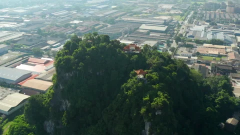 Perak Cave Temple and limestone hills aerial view, Ipoh, Malaysia Stock Footage 249043681