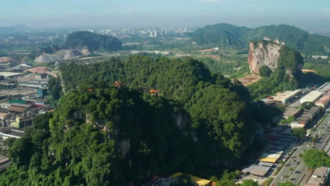 Perak Cave Temple and limestone hills aerial view, Ipoh, Malaysia Stock Footage 249043688