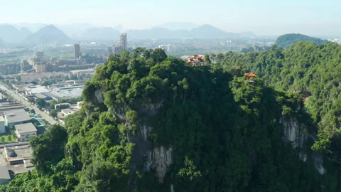 Perak Cave Temple and limestone hills aerial view, Ipoh, Malaysia Stock Footage 249132604