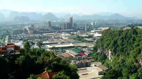 Perak Cave Temple and limestone hills aerial view, Ipoh, Malaysia Stock Footage 249230861