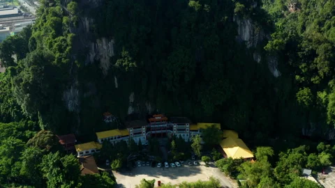 Perak Cave Temple and limestone hills aerial view, Ipoh, Malaysia Stock Footage 249230907
