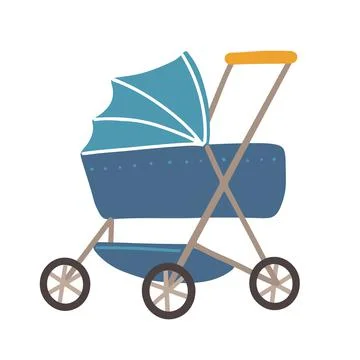Perambulator with wheels and handle. Isolated pram for newborn kids Stock Illustration