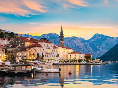 Perast in evening Stock Photos