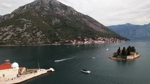 Perast Montenegro Aerial Pull Back Stock Footage 220459986