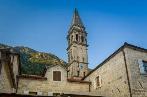 Perast old town clock tower 写真素材
