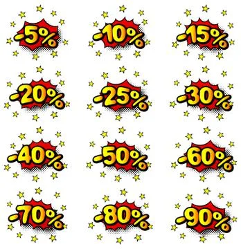 Percent comic labels Stock-Illustration