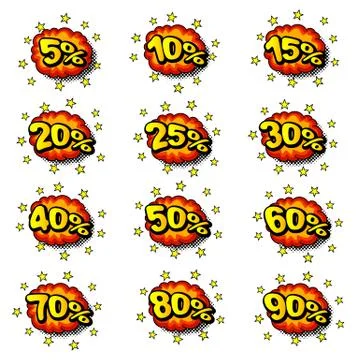 Percent comic labels Stock Illustration