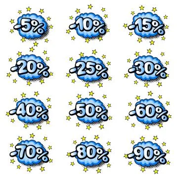 Percent comic labels Stock Illustration