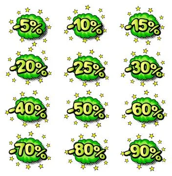 Percent comic labels Stock Illustration