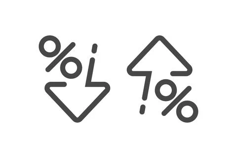 Percent down and up in line style. Concept of icons procent low and high. Vec Stock Illustration