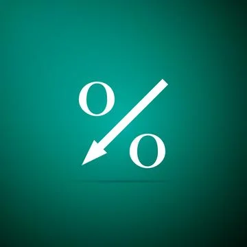 Percent down arrow icon isolated on green background. Decreasing percentage sign Stock Illustration