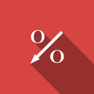 Percent down arrow icon isolated with long shadow. Decreasing percentage sign Stock Illustration