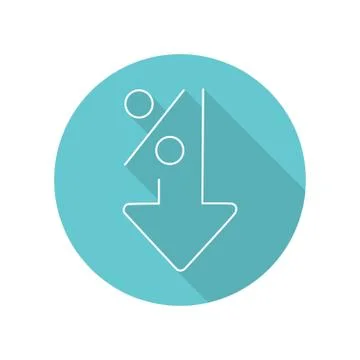 Percent down flat line icon. Percentage, arrow, reduction on gray background Stock Illustration