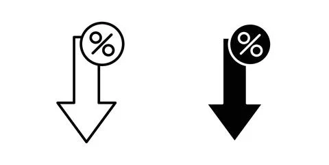 Percent down icon in black and white. vector icon pack for websites Stock Illustration