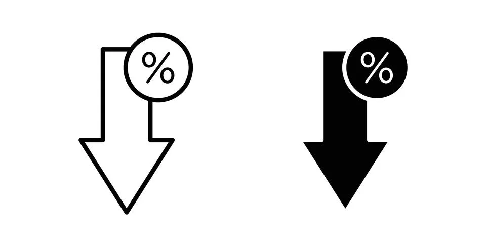 Percent down icon black vector isolated on white Stock Illustration
