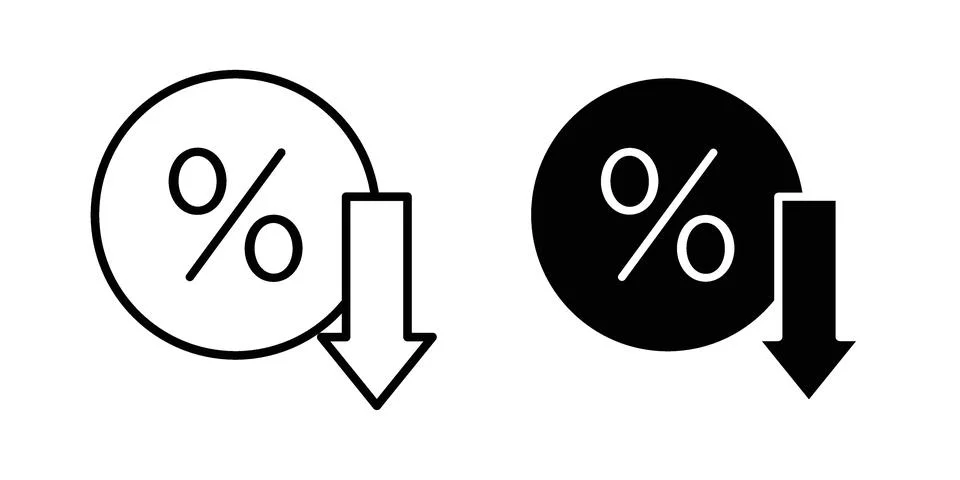 Percent down icon drawing lines. Silhouette style vector bundle Stock Illustration