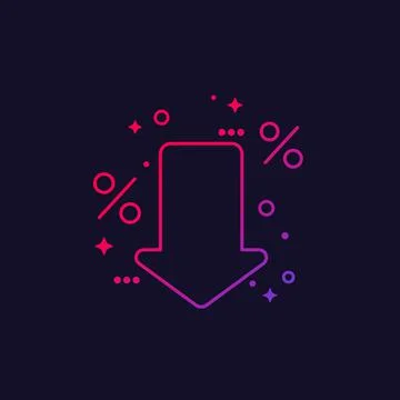 Percent down icon, linear vector 스톡 일러스트