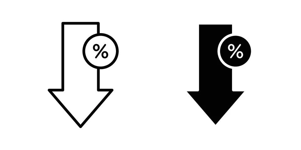 Percent down icon silhouette vector set. thin line pack Stock Illustration