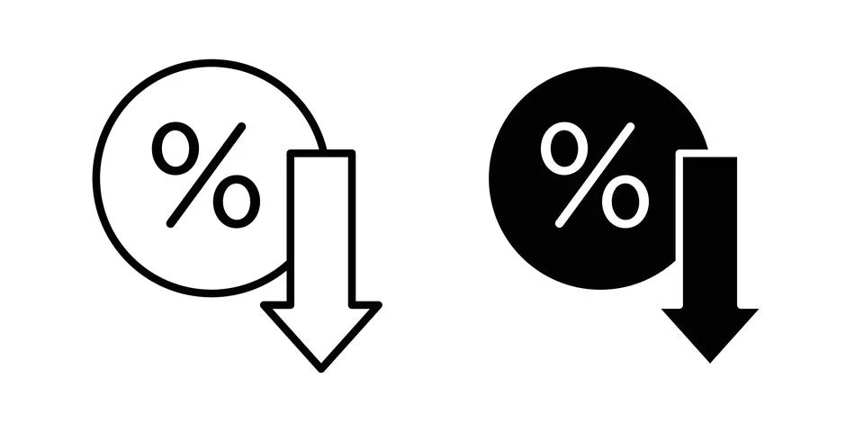 Percent down icon solid, line, and editable vector set. Stock Illustration