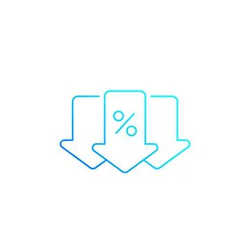 Percent down, line icon with arrows 스톡 일러스트