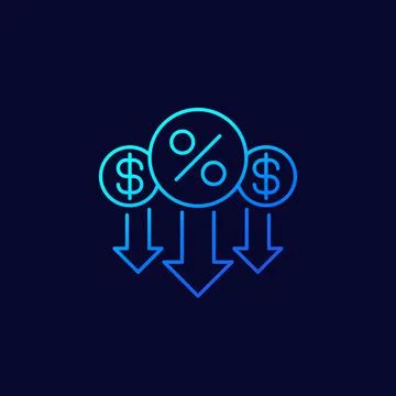 Percent down, rate decrease line icon Illustrazione stock