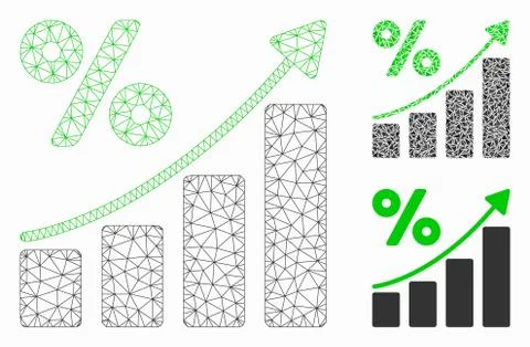 Percent Growing Graph Trend Vector Mesh Wire Frame Model and Triangle Mosaic Stock Illustration
