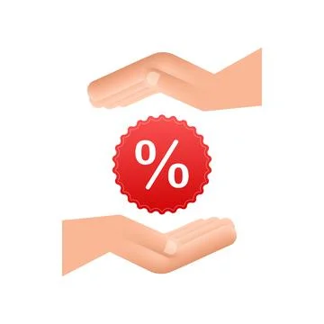 Percent in hands in 3D style. Vector drawing. Percent sign. Vector icon. Stock Illustration