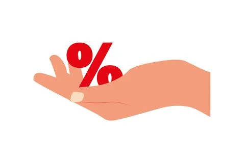 Percent in hands. Vector drawing. Percent sign. Vector icon. Stock Illustration