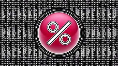 Percent icon. Binary code ( array of bits ) in the screen. Looping footage. Stock Footage 123878729