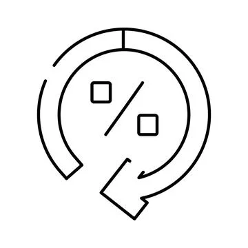 Percent icon with circular arrow representing interest rate Stock Illustration