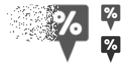 Percent Map Pointer Dissolving Pixel Halftone Icon Stock Illustration