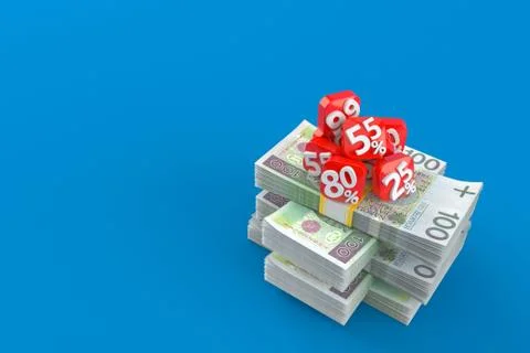 Percent numbers on stack of money Stock Illustration