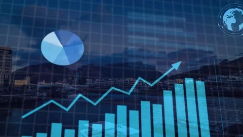 Percent numerals sweeping in, data overlay animating charts and boxes to Stock Footage 334729370