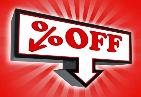 Percent off price sign with arrow down Stock Illustration
