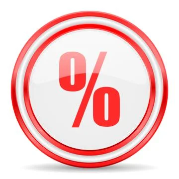 Percent red white glossy web icon Stock Illustration