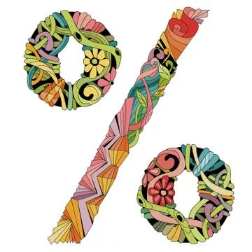 Percent sign Zentangle. Vector decorative unusual object Stock Illustration