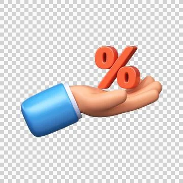Percent symbol in hand, 3D render Stock Illustration