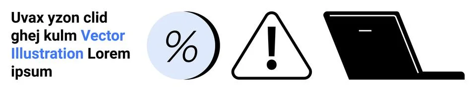 Percent symbol in a light blue circle, warning triangle with exclamation mark Stock Illustration