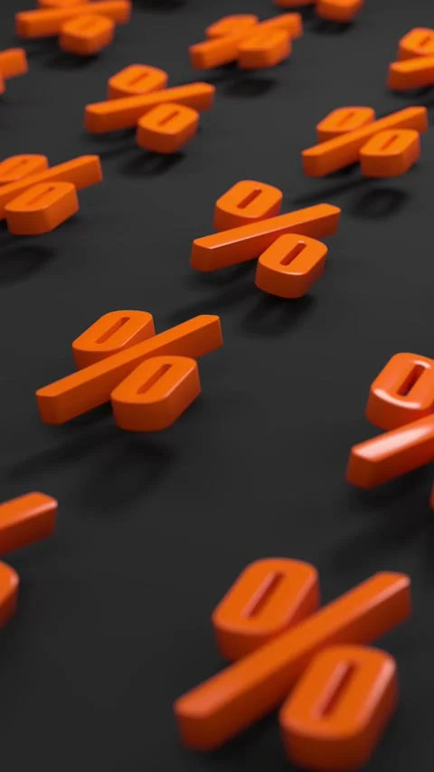 Percent symbols moving in a loop on a dark gray background - 3D rendering Video stock 296680814