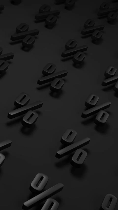 Percent symbols moving in a loop on a dark gray background - 3D rendering Vidéo 296716864