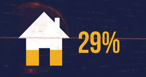 Percent text over digital data background with house icon and animation elements Stock Footage 305293047