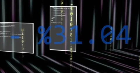Percentage and code image over digital data stream background Stock Illustration