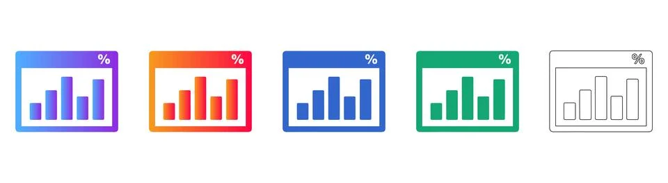 Percentage Bar Chart Analytics Icon Set 스톡 일러스트