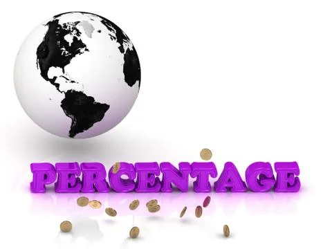 PERCENTAGE- bright color letters, black and white Earth on a white background Stock Illustration