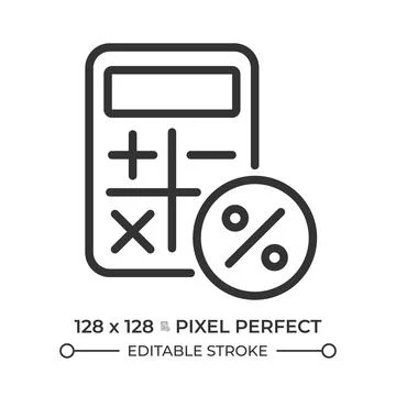 Percentage calculation pixel perfect line icon Stock Illustration