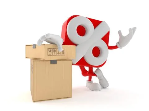 Percentage character with stack of boxes Illustrazione stock