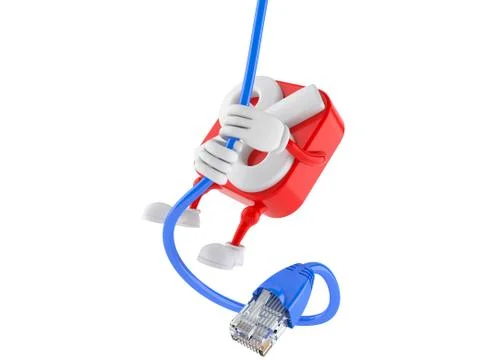 Percentage character swinging on network cable Stock Illustration